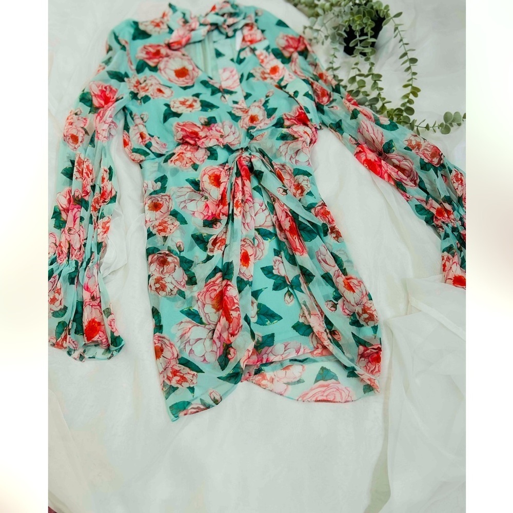 Lovers + Friends Sheer Amy Mini Mint & Pink Floral Dress NWT XS